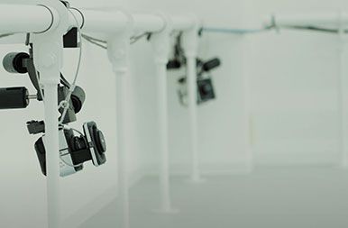 Cameras mounted on the ceiling rails