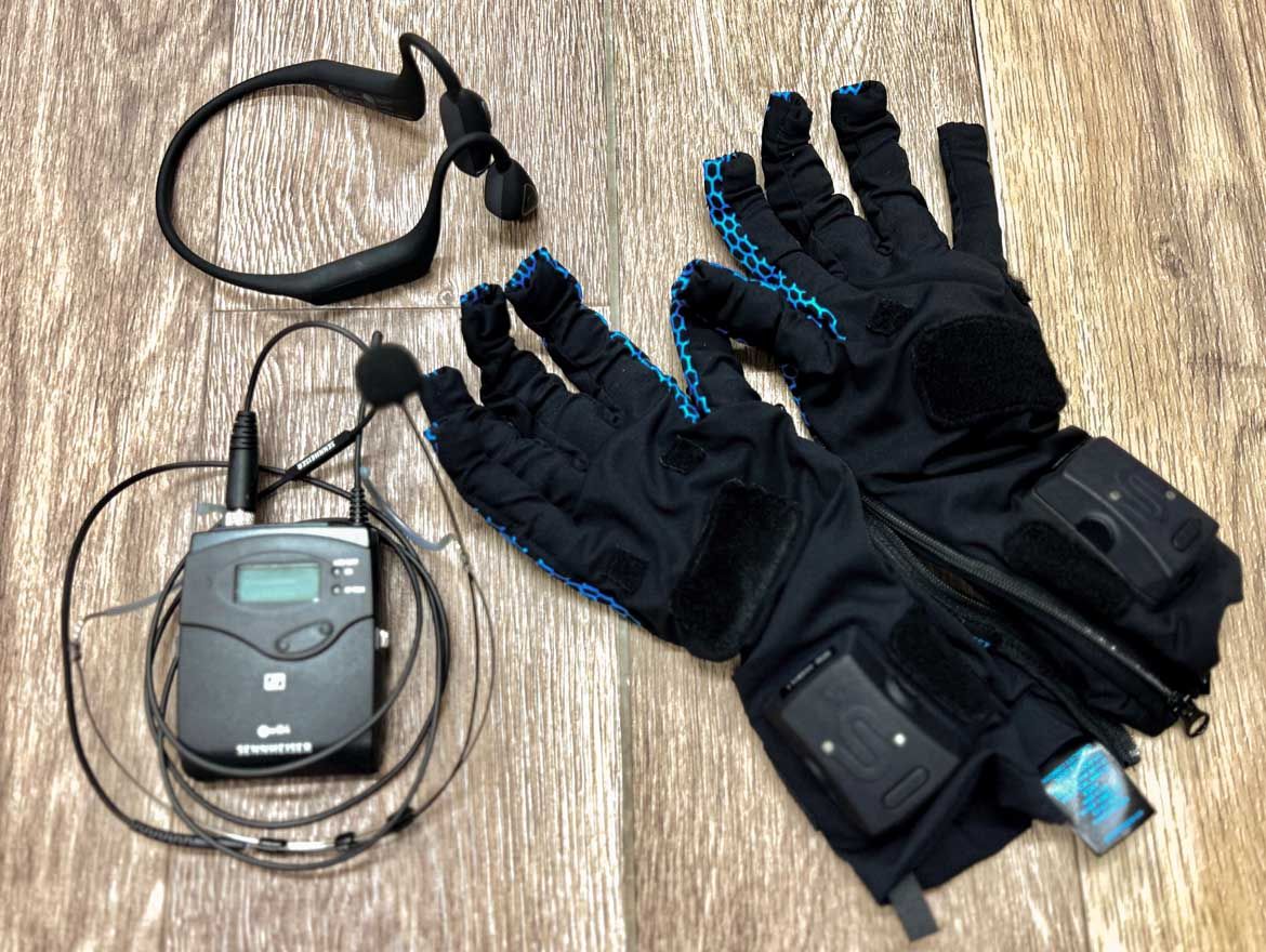 Microphone and finger-motion gloves